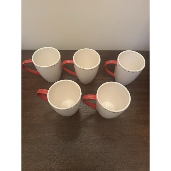 Williams-Sonoma "LOVE" Mugs Heart Set 5 Valentines Cup Stitching Red Handle Chip - Picture 3 of 10